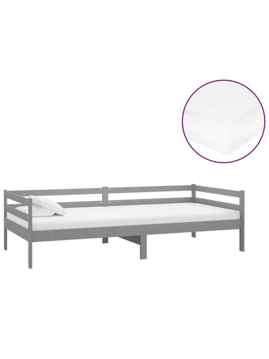 Válenda s matrací 90 x 200 cm šedá masivní borové dřevo