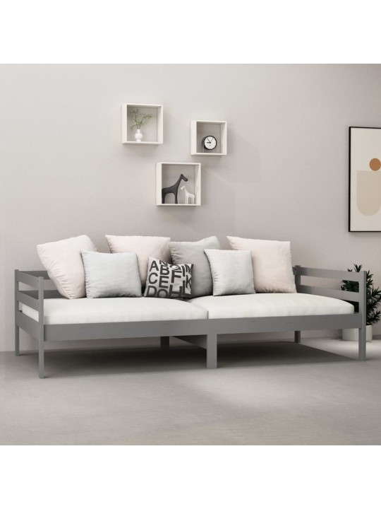 Válenda s matrací 90 x 200 cm šedá masivní borové dřevo