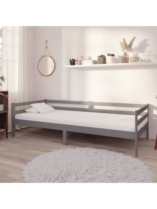 Válenda s matrací 90 x 200 cm šedá masivní borové dřevo