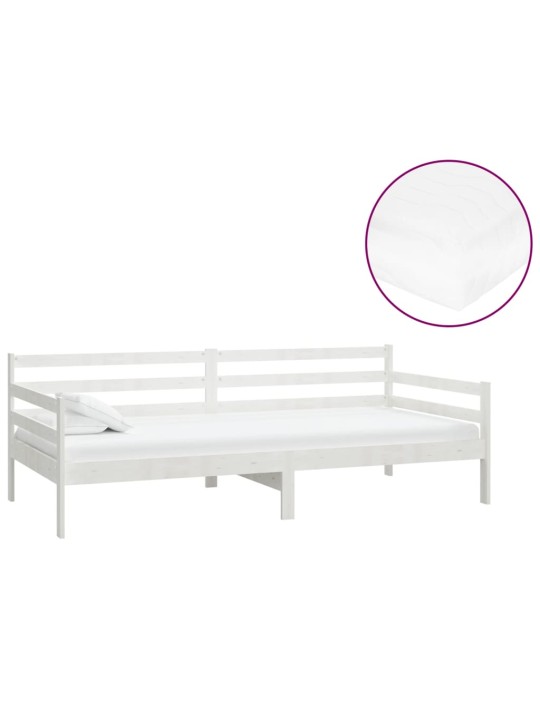 Válenda s matrací 90 x 200 cm bílá masivní borové dřevo