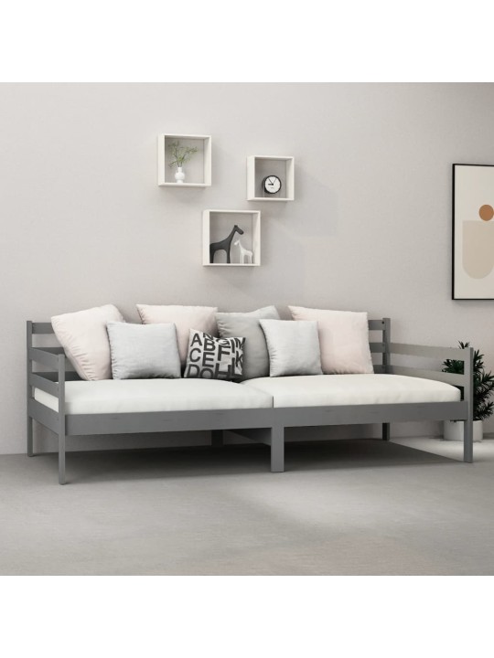 Válenda s matrací 90 x 200 cm šedá masivní borové dřevo