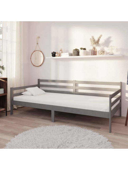 Válenda s matrací 90 x 200 cm šedá masivní borové dřevo