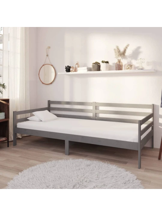Válenda s matrací 90 x 200 cm šedá masivní borové dřevo