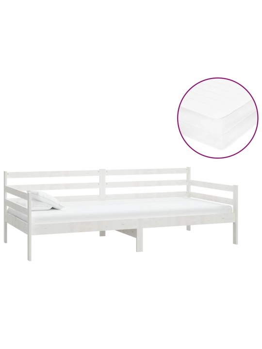 Válenda s matrací 90 x 200 cm bílá masivní borové dřevo