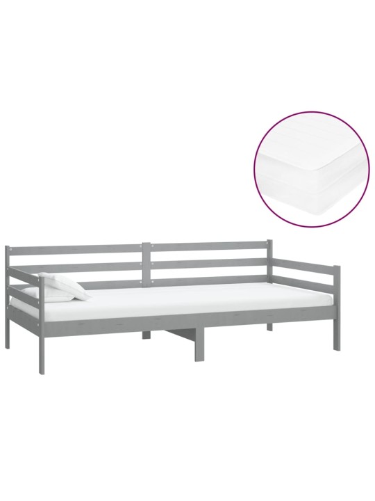 Válenda s matrací 90 x 200 cm šedá masivní borové dřevo