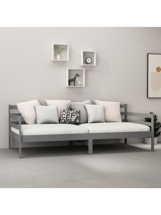 Válenda s matrací 90 x 200 cm šedá masivní borové dřevo