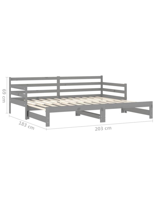 Výsuvná denní postel 2 × (90x200 cm) šedá masivní borové dřevo