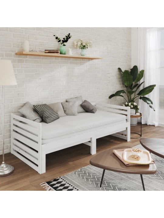 Výsuvná denní postel 2 × (90x200 cm) bílá masivní borové dřevo