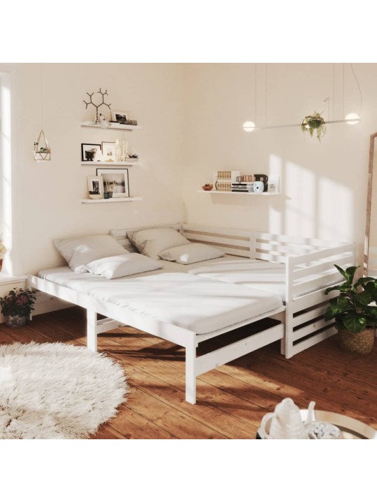 Výsuvná denní postel 2 × (90x200 cm) bílá masivní borové dřevo