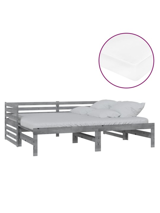 Výsuvná denní postel 2 × (90x200 cm) šedá masivní borové dřevo