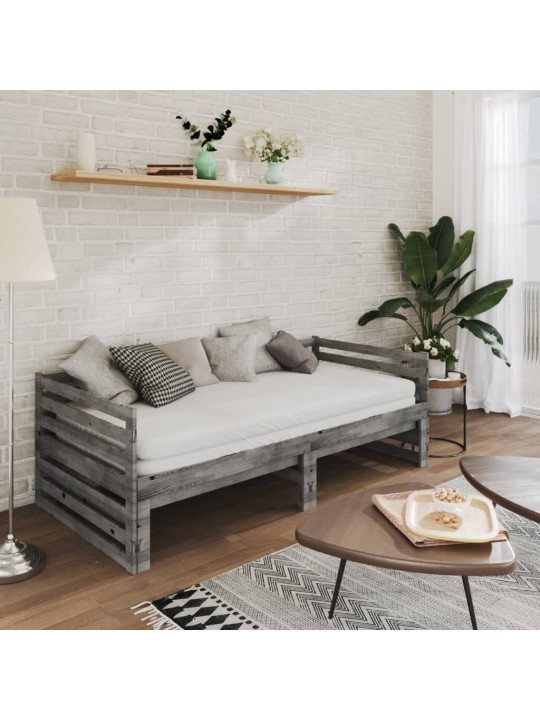 Výsuvná denní postel 2 × (90x200 cm) šedá masivní borové dřevo