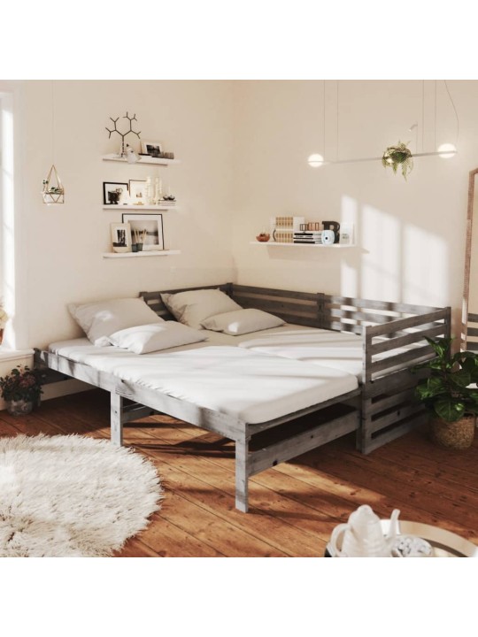 Výsuvná denní postel 2 × (90x200 cm) šedá masivní borové dřevo