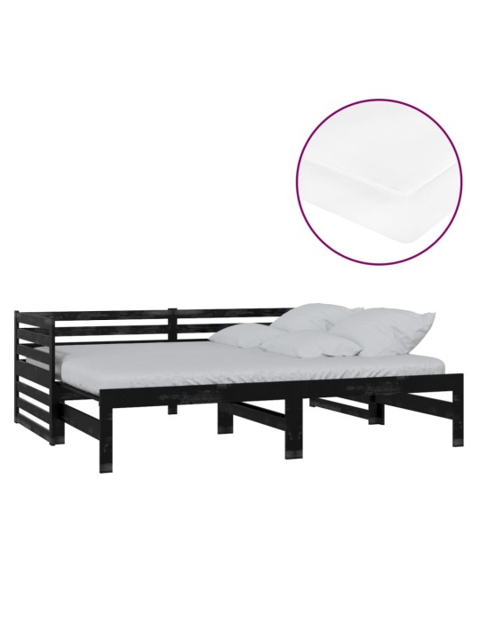 Výsuvná denní postel 2 × (90x200 cm) černá masivní borové dřevo