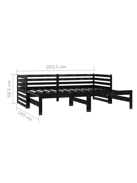 Výsuvná denní postel 2 × (90x200 cm) černá masivní borové dřevo