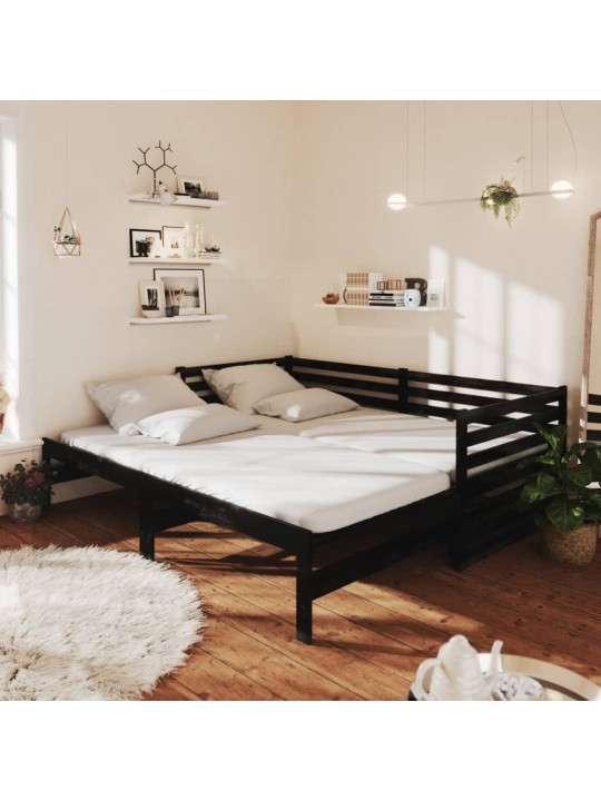 Výsuvná denní postel 2 × (90x200 cm) černá masivní borové dřevo