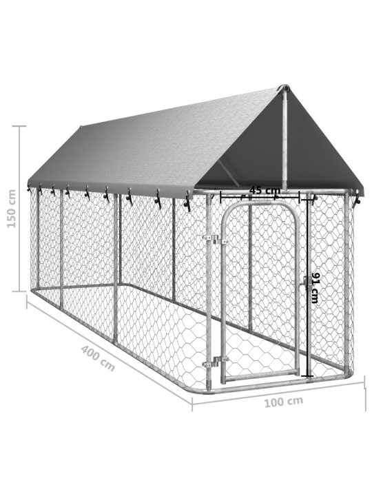 Venkovní psí kotec se střechou 400 x 100 x 150 cm