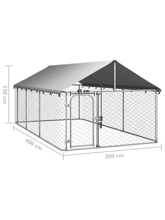 Venkovní psí kotec se střechou 400 x 200 x 150 cm