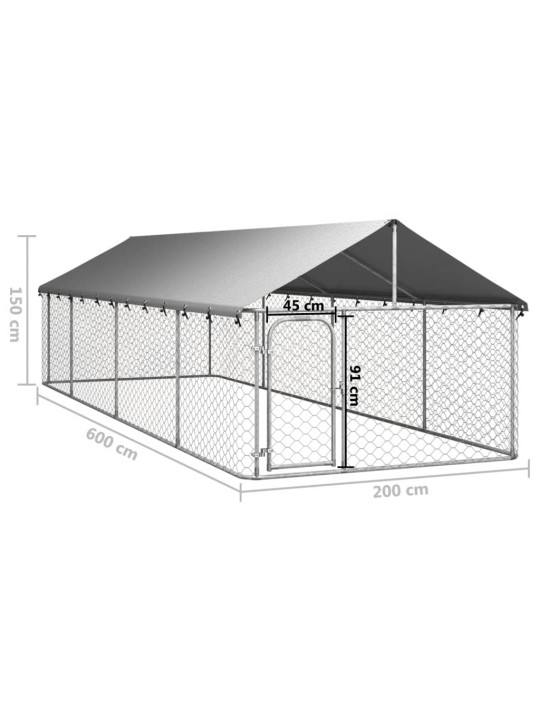 Venkovní psí kotec se střechou 600 x 200 x 150 cm