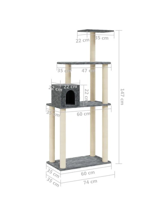 Škrabadlo pro kočky se sisalovými sloupky tmavě šedé 147 cm