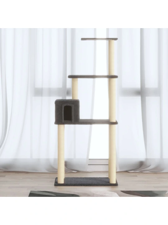 Škrabadlo pro kočky se sisalovými sloupky tmavě šedé 147 cm