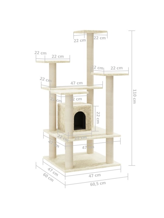 Škrabadlo pro kočky se sisalovými sloupky krémové 110 cm