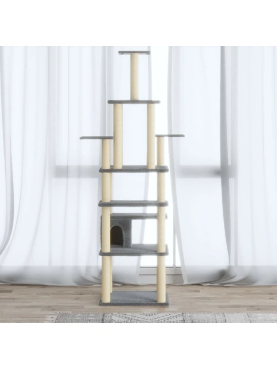 Škrabadlo pro kočky se sisalovými sloupky světle šedé 183 cm