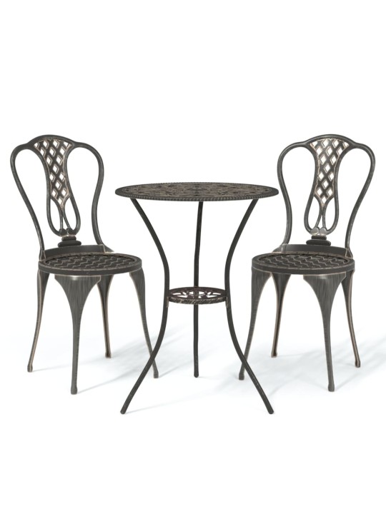 3dílný bistro set litý hliník bronzový