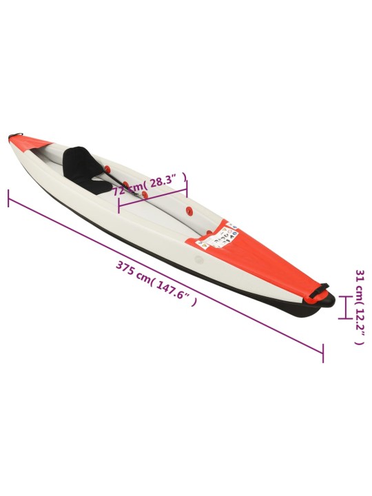 Nafukovací kajak červený 375 x 72 x 31 cm polyester