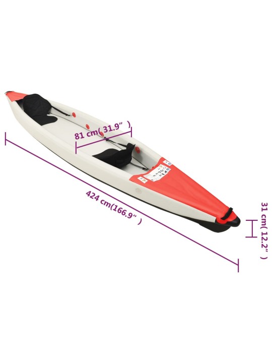 Nafukovací kajak červený 424 x 81 x 31 cm polyester