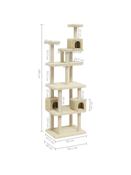Škrabadlo pro kočky se sisalovými sloupky krémové 188 cm