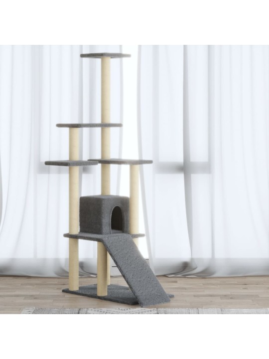 Škrabadlo pro kočky se sisalovými sloupky světle šedé 155 cm