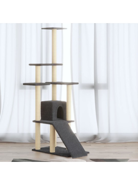 Škrabadlo pro kočky se sisalovými sloupky tmavě šedé 155 cm