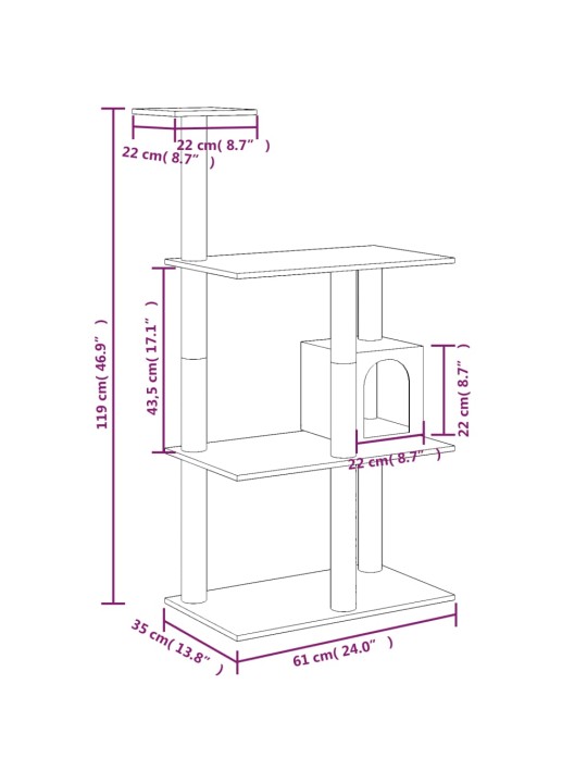 Škrabadlo pro kočky se sisalovými sloupky krémové 119 cm