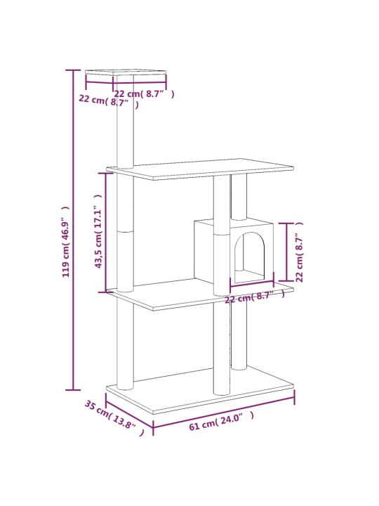 Škrabadlo pro kočky se sisalovými sloupky světle šedé 119 cm