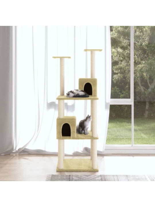 Škrabadlo pro kočky se sisalovými sloupky krémové 141 cm