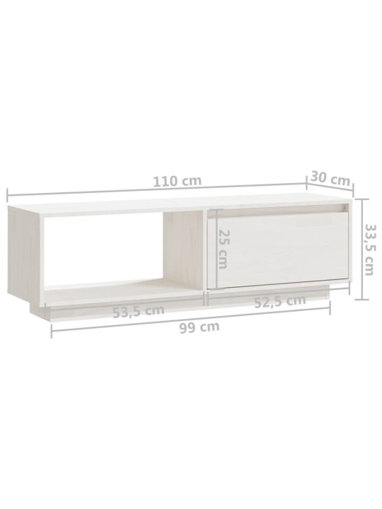TV stolek bílý 110 x 30 x 33,5 cm masivní borové dřevo