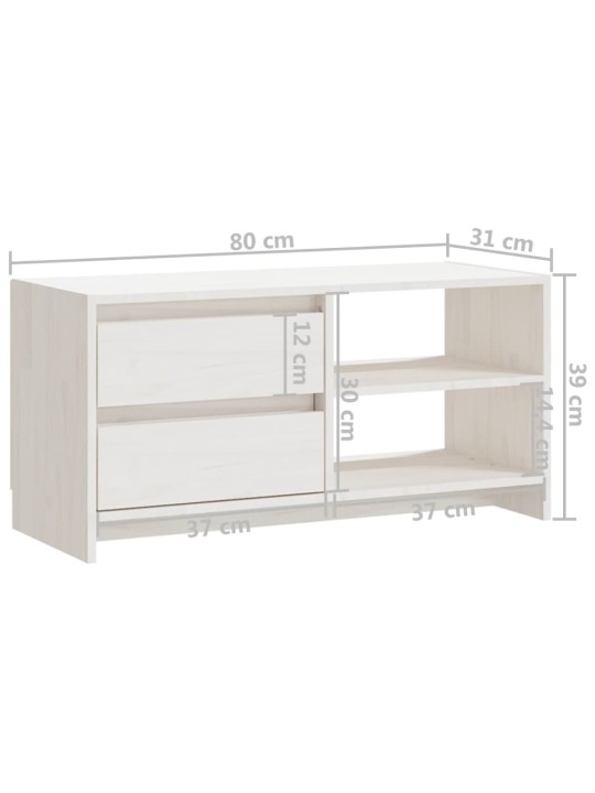 TV stolek bílý 80 x 31 x 39 cm masivní borové dřevo