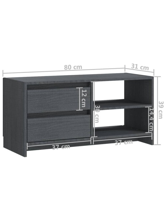 TV stolek šedý 80 x 31 x 39 cm masivní borové dřevo