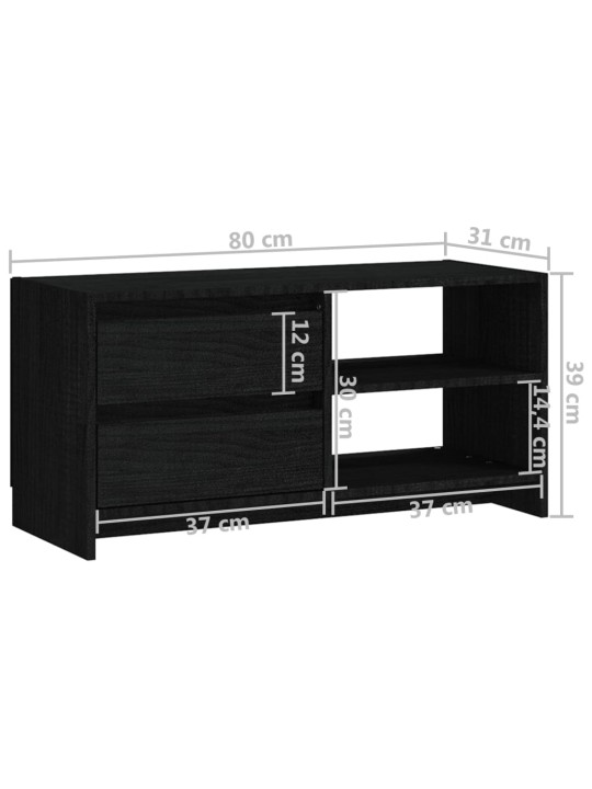 TV stolek černý 80 x 31 x 39 cm masivní borové dřevo