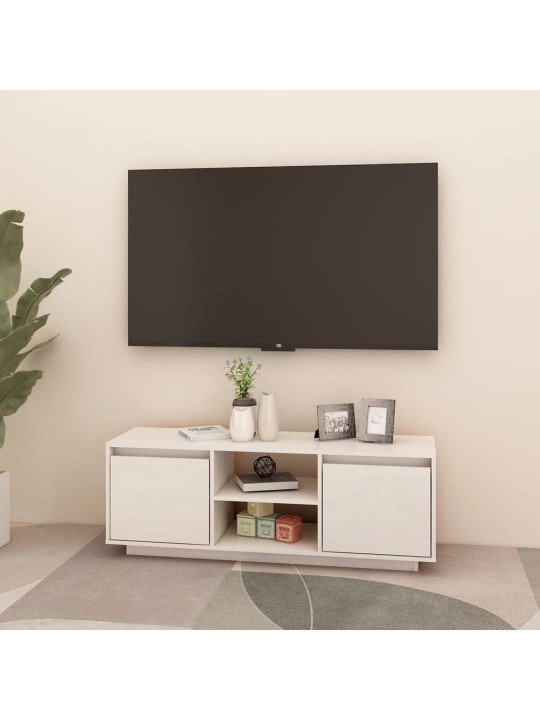 TV stolek bílý 110 x 30 x 40 cm masivní borové dřevo