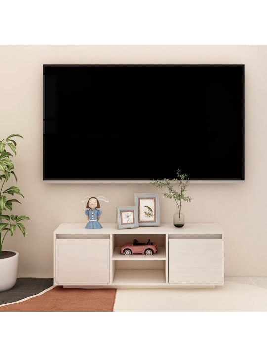 TV stolek bílý 110 x 30 x 40 cm masivní borové dřevo