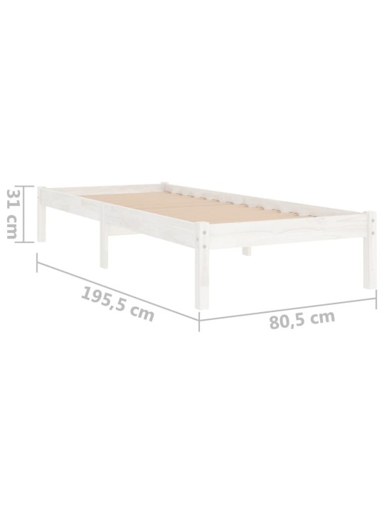 Rám postele bílý masivní dřevo 75 x 190 cm malé jednolůžko