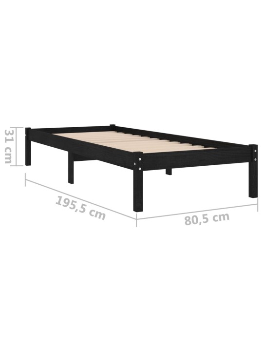 Rám postele černý masivní dřevo 75 x 190 cm malé jednolůžko