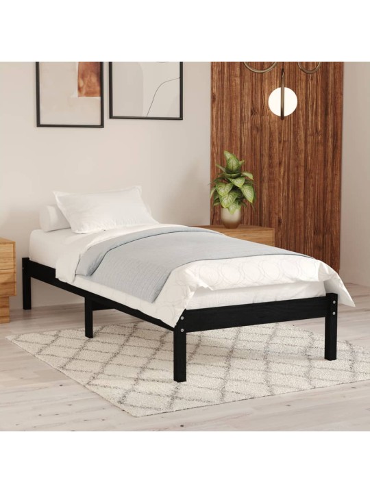 Rám postele černý masivní dřevo 75 x 190 cm malé jednolůžko