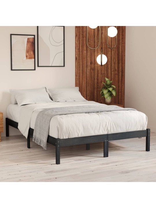 Rám postele šedý masivní dřevo 135 x 190 cm dvojlůžko