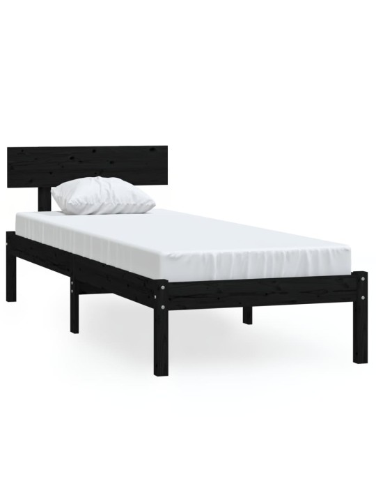 Rám postele černý masivní dřevo 75 x 190 cm malé jednolůžko