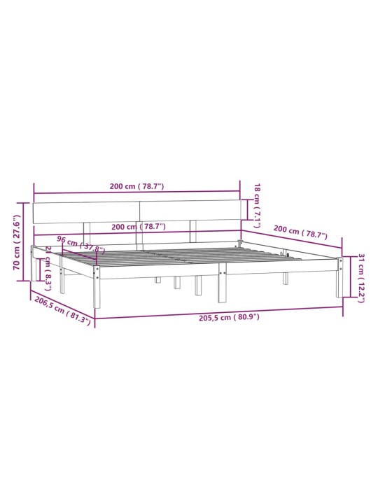 Rám postele bez matrace masivní dřevo 200 x 200 cm