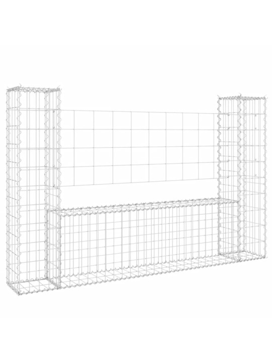 Gabionový koš ve tvaru U se 2 sloupky železo 140 x 20 x 100 cm