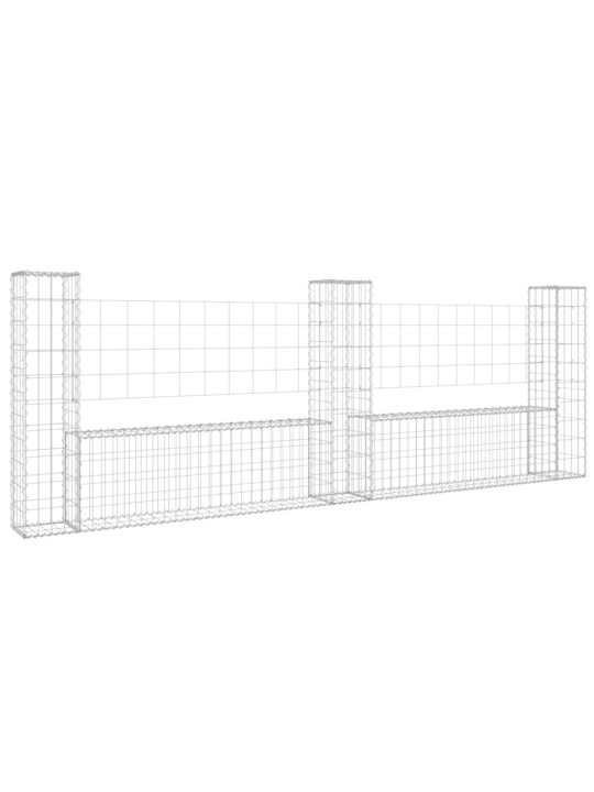 Gabionový koš ve tvaru U se 3 sloupky železo 260 x 20 x 100 cm