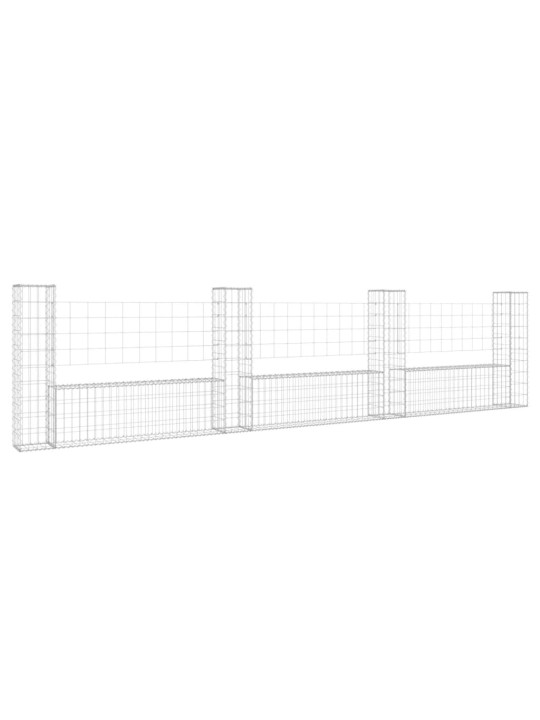 Gabionový koš ve tvaru U se 4 sloupky železo 380 x 20 x 100 cm